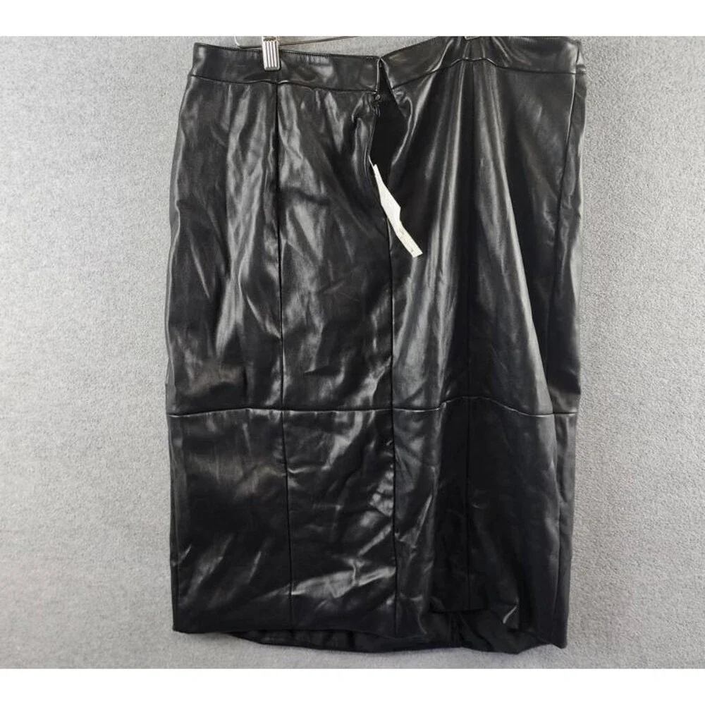 Bagatelle Faux Leather A Line Midi Skirt Women's XL Black Banded Waist Back Zip